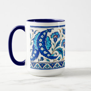 Osmanisches Iznik-Saz-Blatt-Blumen-Mug Blau Türk Tasse