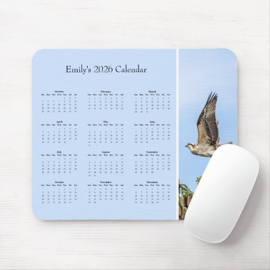 Osprey - Customizable full year 2026 calendar Mousepad (Mit Mouse)