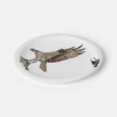 Osprey, der durch eine rotgeflügelte Amsel gejagt Pappteller (Schrägansicht)