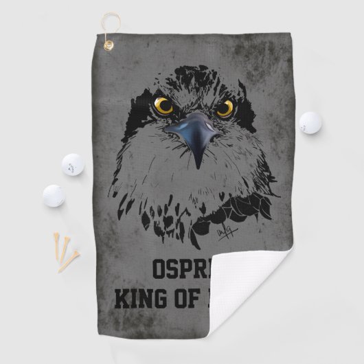 Osprey King of Birds Illustration Dark Gray Grunge Golfhandtuch (Insitu)