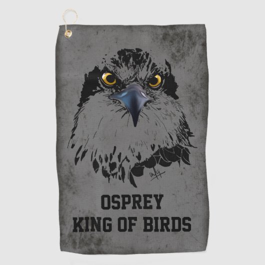 Osprey King of Birds Illustration Dark Gray Grunge Golfhandtuch (Vorderseite)