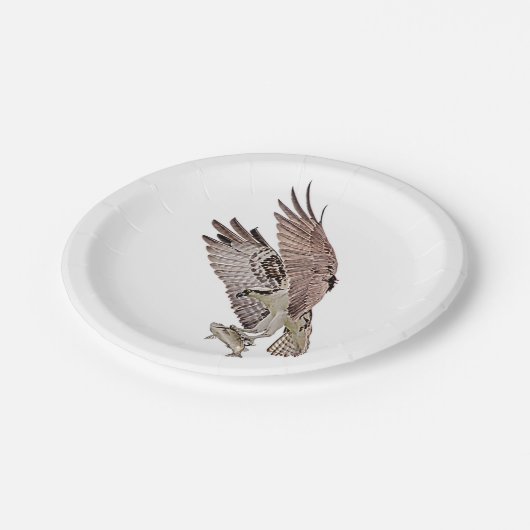 Osprey mit einem Fisch Pappteller (Schrägansicht)