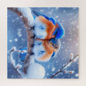 Ost-Bluebirds schnuppern auf einer verschneiten Zw Puzzle (Horizontal)