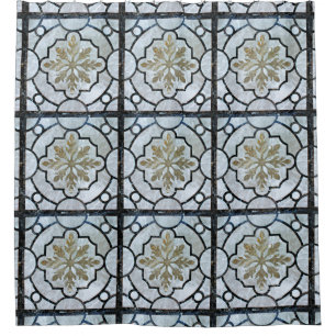 Ost-Blumenmuster Muster Grayish Blue & Gold Duschvorhang