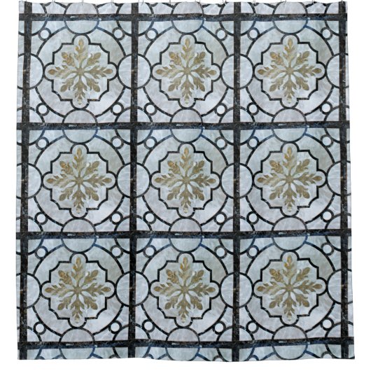 Ost-Blumenmuster Muster Grayish Blue & Gold Duschvorhang (Vorderseite)