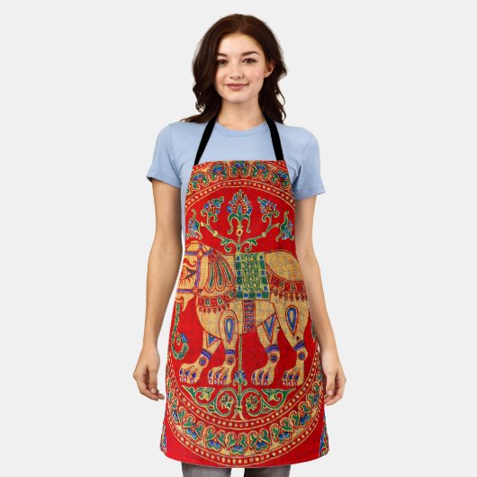 Ost-Indischer Elefantendruck Schürze (Getragen)