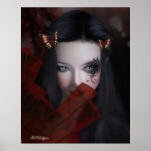 Ost inspiriert Mädchenportrait mit Fächerposter Poster