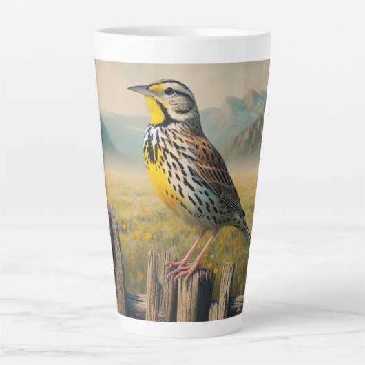 Ost-Meadowlark auf einem rustikalen Zaun Milchtasse (Vorderseite)