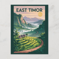 Ost-Timor Fields Illustration Travel Art Vintag