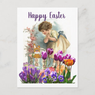 Ostalb-Oster-Mädchen mit Tulpenblumen  Feiertagspostkarte