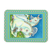 OSTANGELN, WEISSE PONIEN, BUNNEN UND EIER Niedlich Magnet (Horizontal)