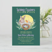 Ostara Spring Equinox Bunny & Bird Nest Green Einladung (Stehend Vorderseite)