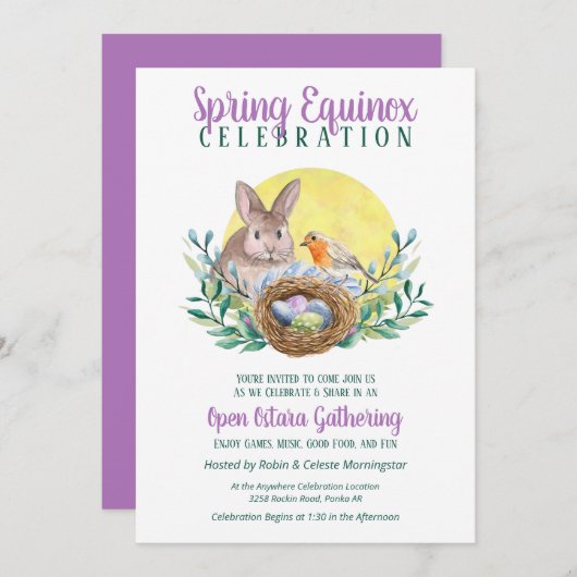 Ostara Spring Equinox Bunny & Bird Nest Sabbat Einladung (Vorne/Hinten)