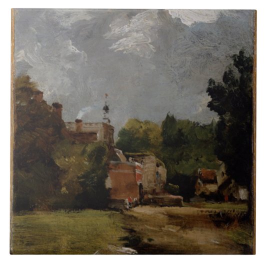 OstBergholt Kirche von der Kirchen-Straße (Öl auf Fliese (Vorderseite)