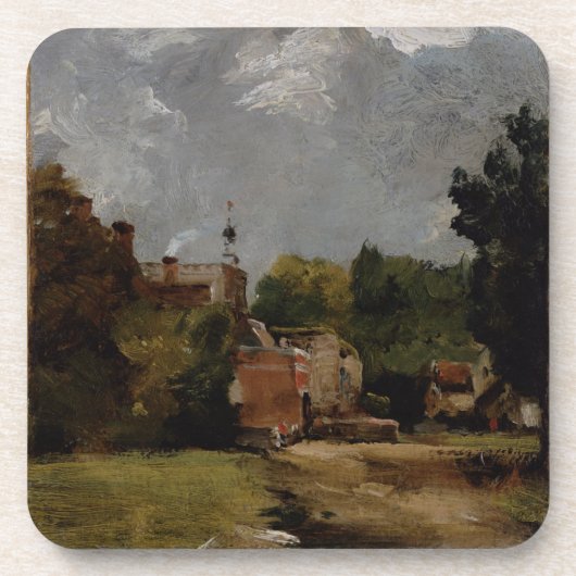 OstBergholt Kirche von der Kirchen-Straße (Öl auf Untersetzer (Vorderseite)