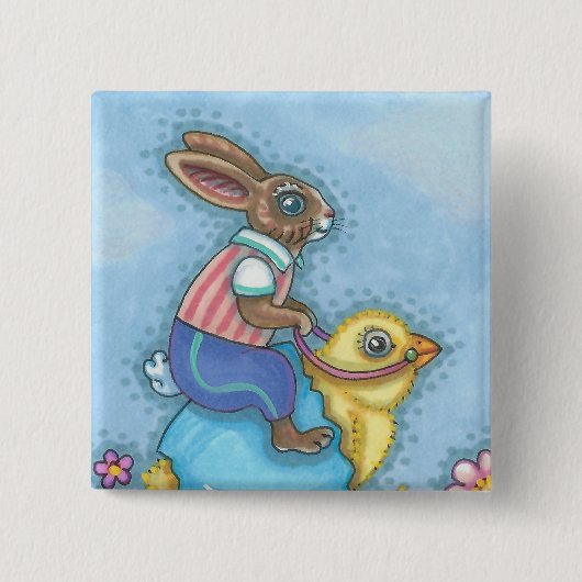 OSTBUNNY, CHICK WHIMSICAL HOLIDAY BUTTON Squ (Vorderseite)