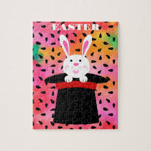 OSTBUNNY IN HAT PUZZLE. JIGSAW PUZZLE
