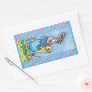 OSTBUNNY REITEN NIEDLICHE SCHICKE IN BLAUEN EGG, W RECHTECKIGER AUFKLEBER