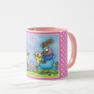 OSTBUNNY REITEN NIEDLICHE SCHICKE IN BLAUEN EGG, W TASSE