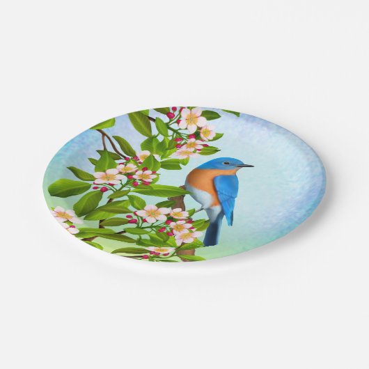 Ostdrossel in Apple blüht PapierTeller (Schrägansicht)