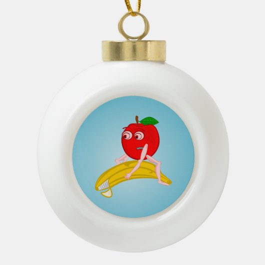 Osteopath Fruit Funny Apple Straighting a Banana Keramik Kugel-Ornament (Vorderseite)