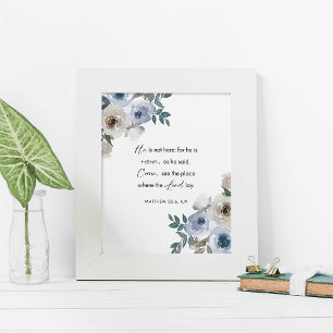 Oster-Bibel-Verse-Wandkunst Matthäus 28:6 Floral Fotodruck