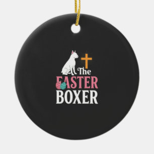 Oster-Boxerhund-Vintage-Stickerei-Shirt Keramik Ornament