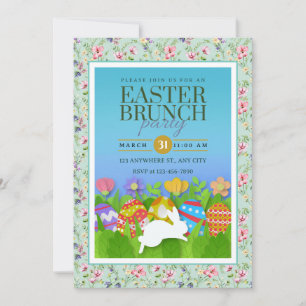 Oster-Brunch-Party – Bunter Hase & Eier Einladung