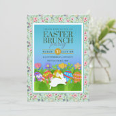 Oster-Brunch-Party – Bunter Hase & Eier Einladung (Stehend Vorderseite)