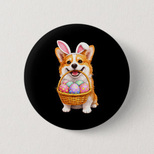 Oster-Corgi-Hund-Hase süße Ostereier-Korb Button