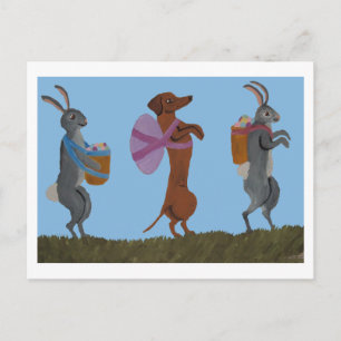 Oster-Dackel und marschierende Hasen Postkarte