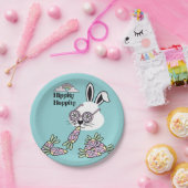 Oster-Dessert-Papierplatten – Retro-Hippie-Hase Pappteller (Party)
