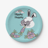 Oster-Dessert-Papierplatten – Retro-Hippie-Hase Pappteller (Vorderseite)