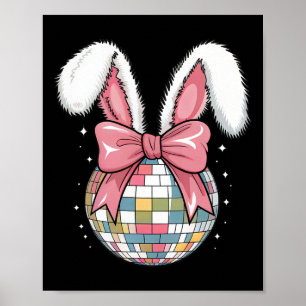 Oster-Disco-Hasenohren rosa Schleife Retro Wo Poster