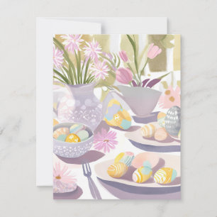Oster-Ei-Blumen-Aquarell-Teeparty  Feiertagskarte