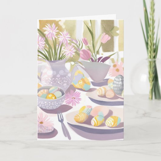 Oster-Ei-Blumen-Aquarell-Teeparty Feiertagskarte (Vorderseite)