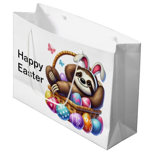 Oster-Ei-Faultier Große Geschenktüte (Vorderseite Schrägansicht)