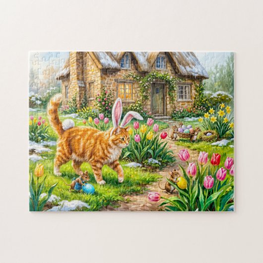 Oster-Ei-Szene mit Katze und Mäusen Puzzle (Horizontal)