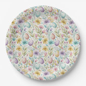 Oster-Ei und Frühlingsblumenmuster in Pastell Pappteller (Vorderseite)