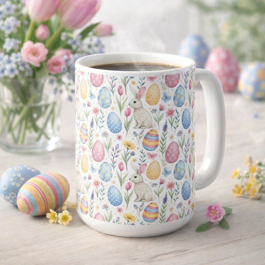 Oster-Ei- und Häschen-Muster-Illustration in Paste Kaffeetasse