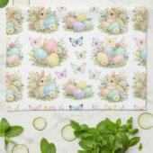 Oster-Eier & Hasen Blumen & Schmetterlinge Geschirrtuch (Gefaltet)