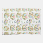 Oster-Eier & Hasen Blumen & Schmetterlinge Geschirrtuch (Horizontal)