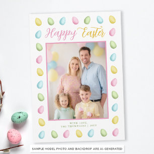 Oster-Eier im Pastell-Wasserfarben-Stil mit Famili Karte