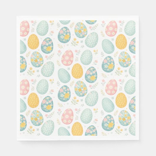 Oster-Eier im Pastellton mit Blumenmuster - Süßer  Serviette (Vorderseite)