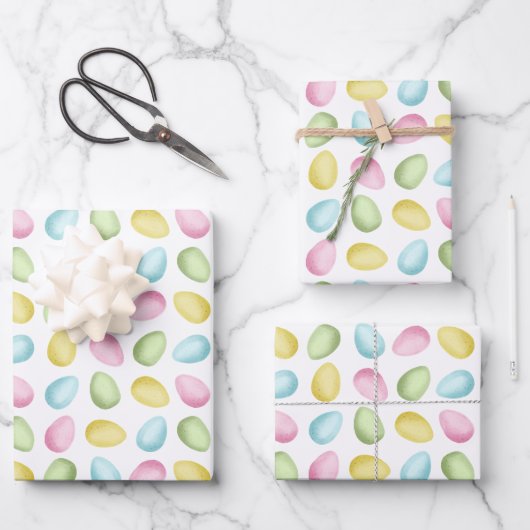 Oster-Eier im Pastellton Wasserfarben-Muster Geschenkpapier Set (Vorderseite)