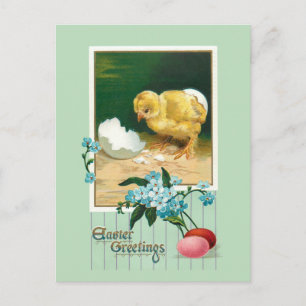 Oster-Eier im Vintage-Stil, Küken & Blumen Postkarte