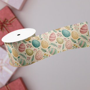 Oster-Eier im Vintage-Stil mit floralen Knospen Satinband