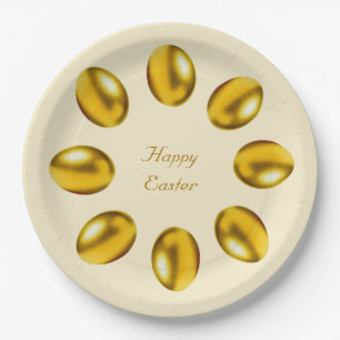 Oster-Eier in Gold auf Beige Pappteller