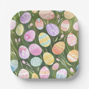 Oster-Eier in Pastell   Schöne Frühlings-Aquarellk Pappteller