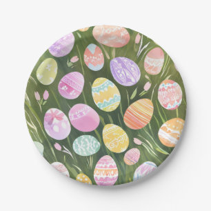 Oster-Eier in Pastell Schöne Frühlingsaquarellma Pappteller
